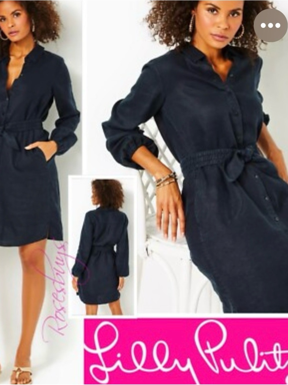 Lilly Pulitzer Navy Button-Front Mini Shirt Dress Size Large